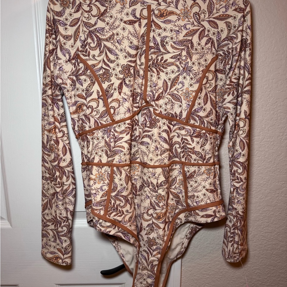 Rip Curl Floral Long Sleeve One Piece Swimsuit - Cream and Orange - Picture 4 of 9